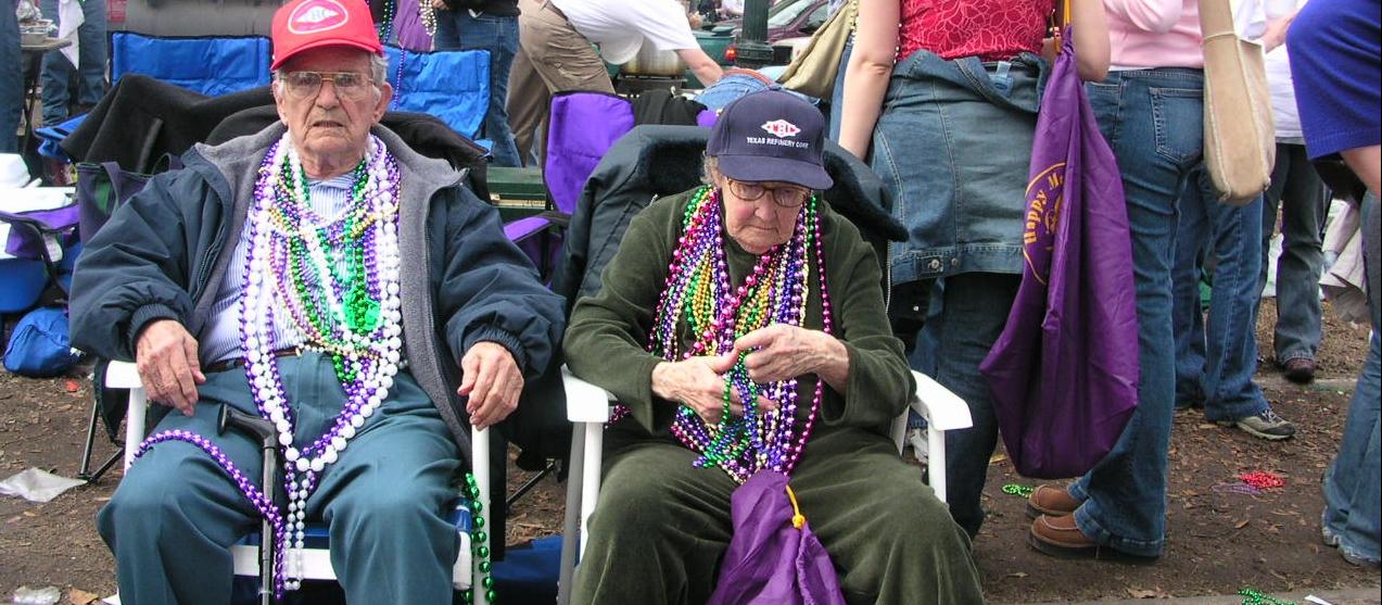 Mardi gras, old couple, elder, ageing
