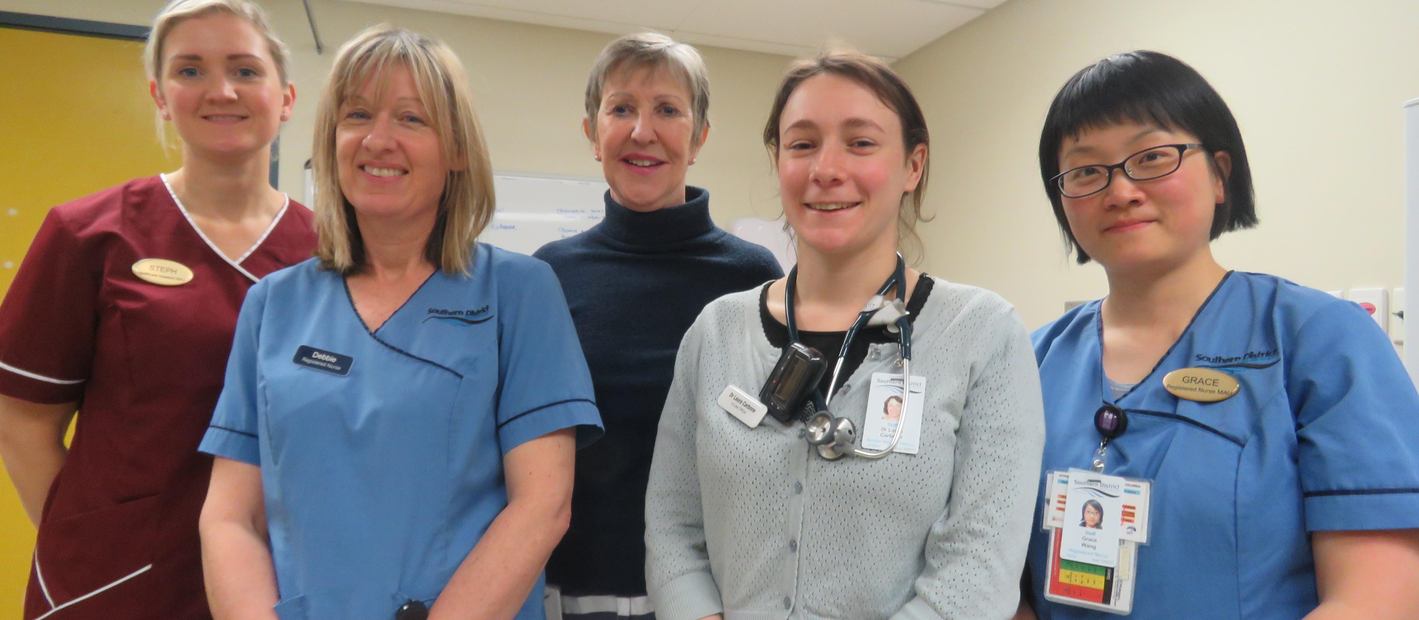 Steph Bond, registered nurse Debbie Cunningham, service manager for internal medicine Sarah Kalmakoff, house officer Laura Carbone and registered nurse Grace Wang