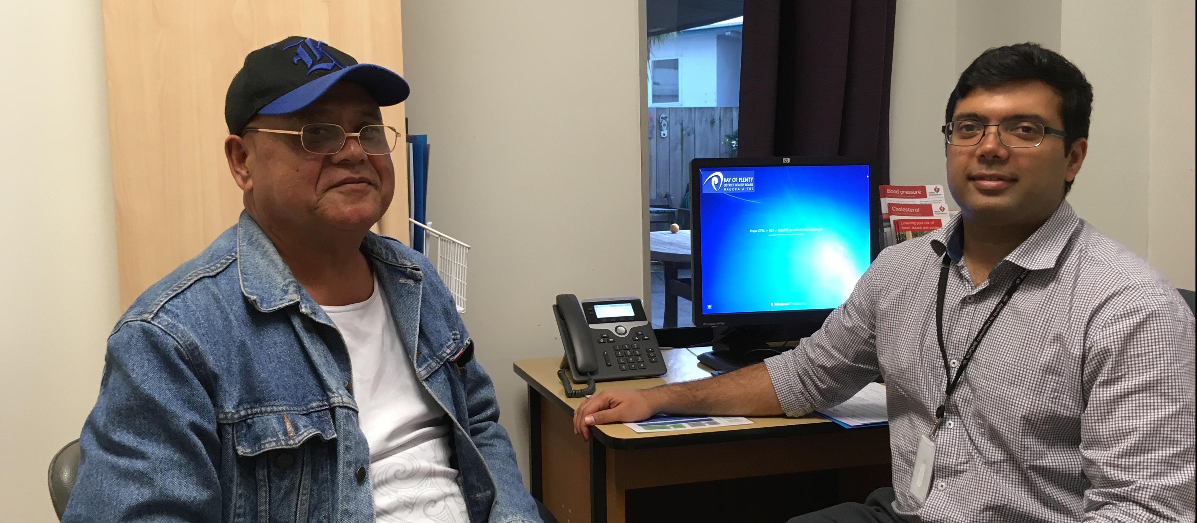 Jack Kaleopa (left) with Dr Mohana Maddula in the TIA Clinic where he was checked over after having a mini-stroke
