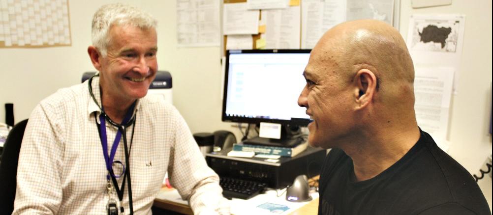 GP Richard Davies with a patient, Kaiona Finai, at the Calder Health Centre