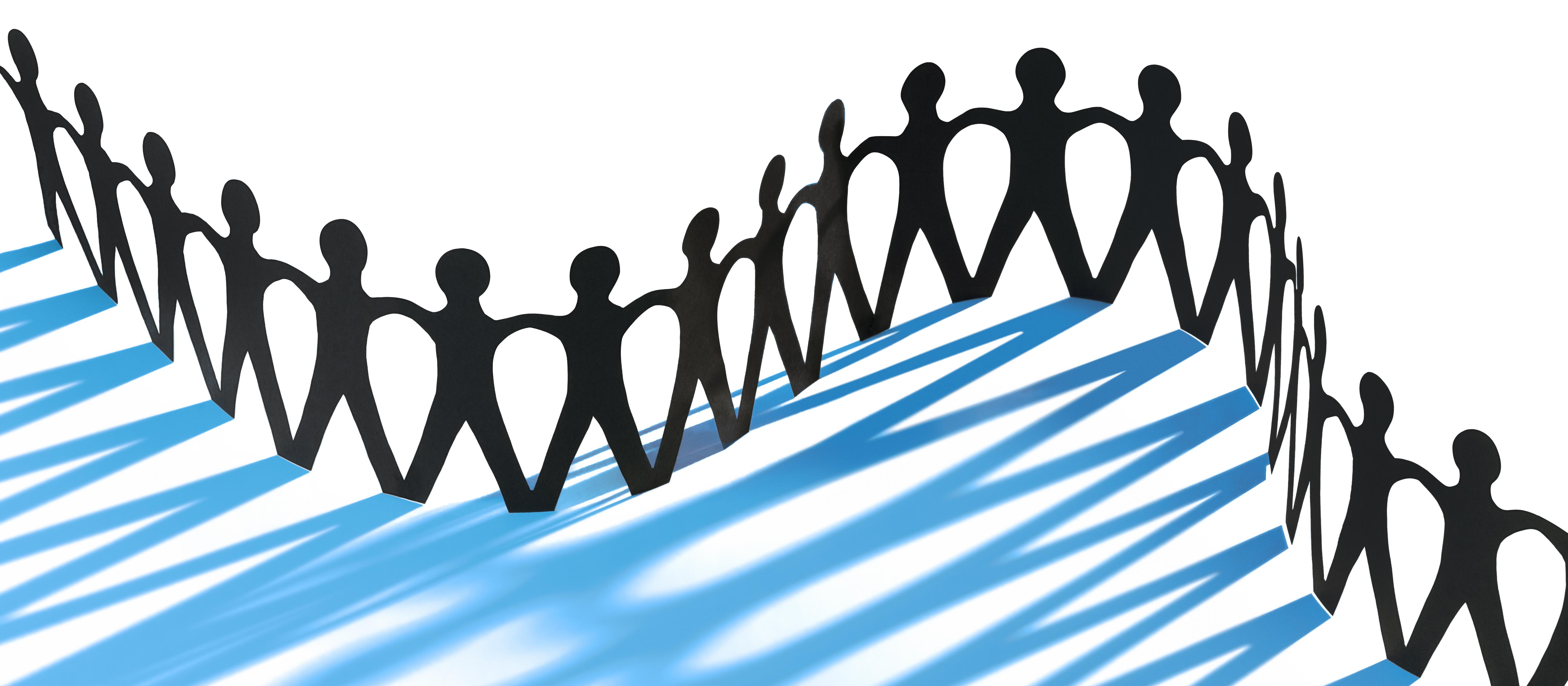 cutout men, joining together, network, integration