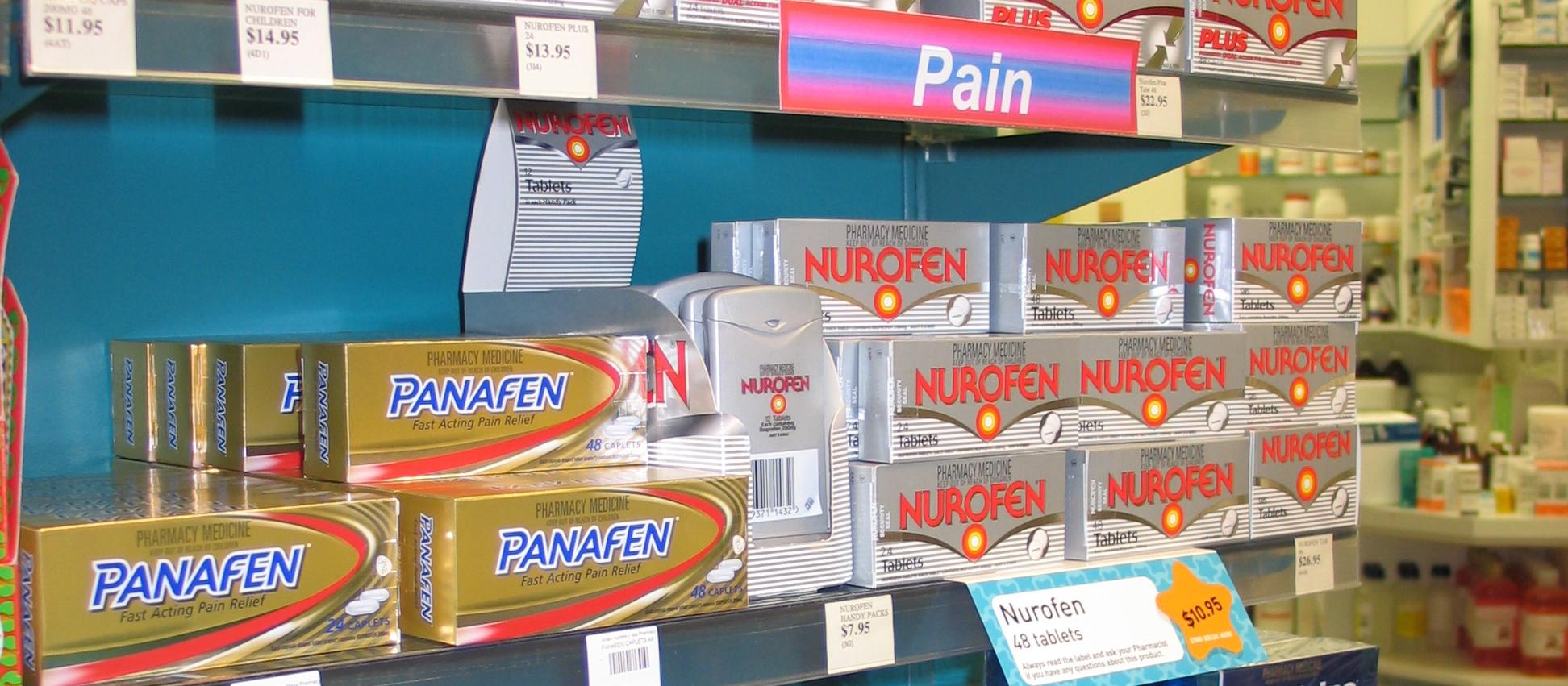 Painkillers on shelf