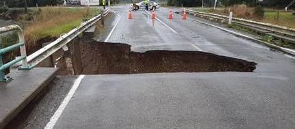 Hole in the road in Fairley. Photo: NZ Transport Agency