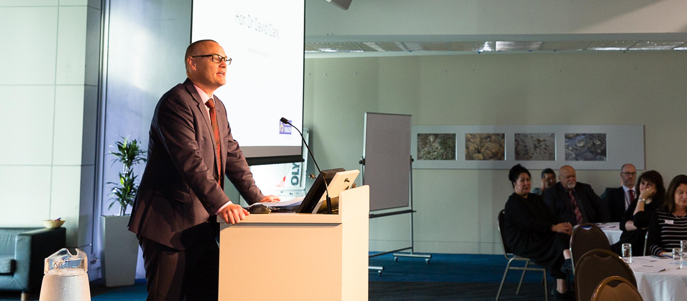 David Clark addressing NGOs