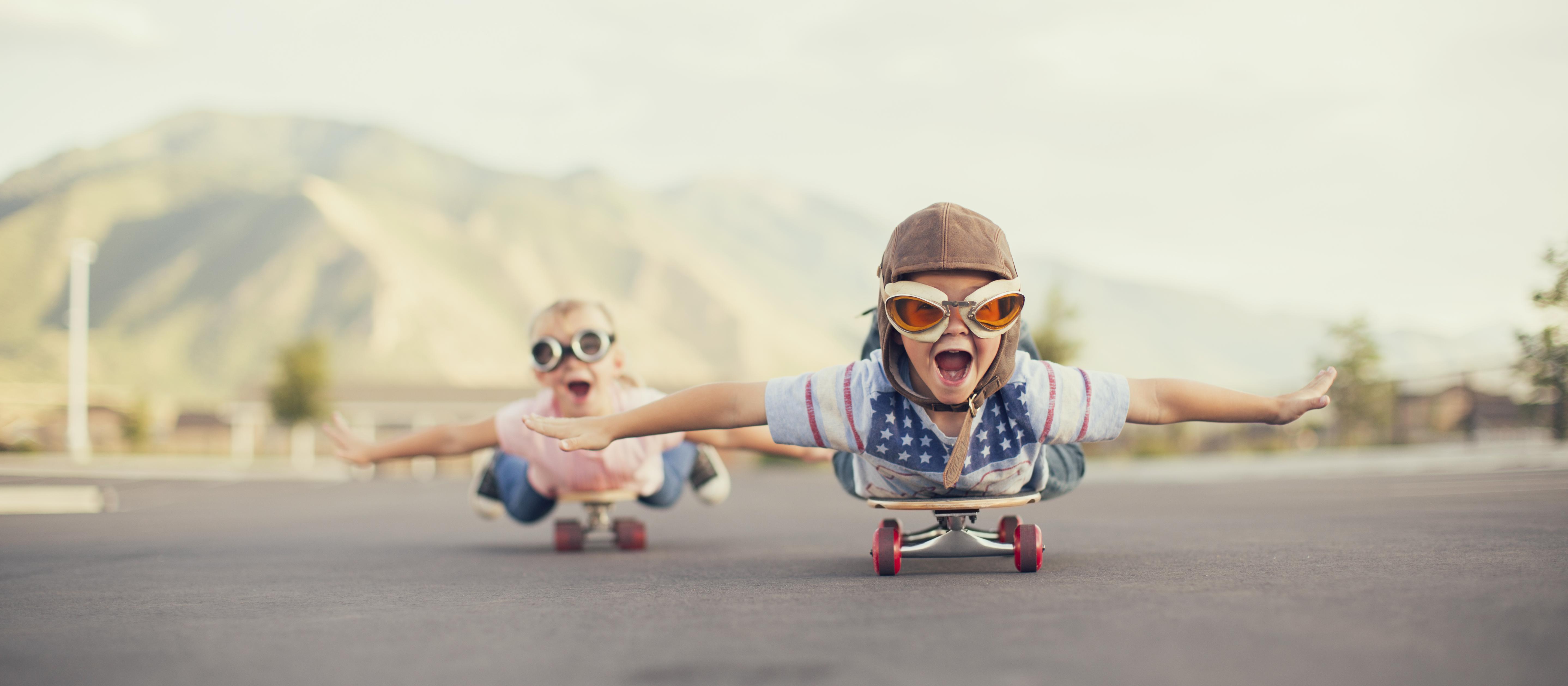 Kids on skateboards, children, rushing