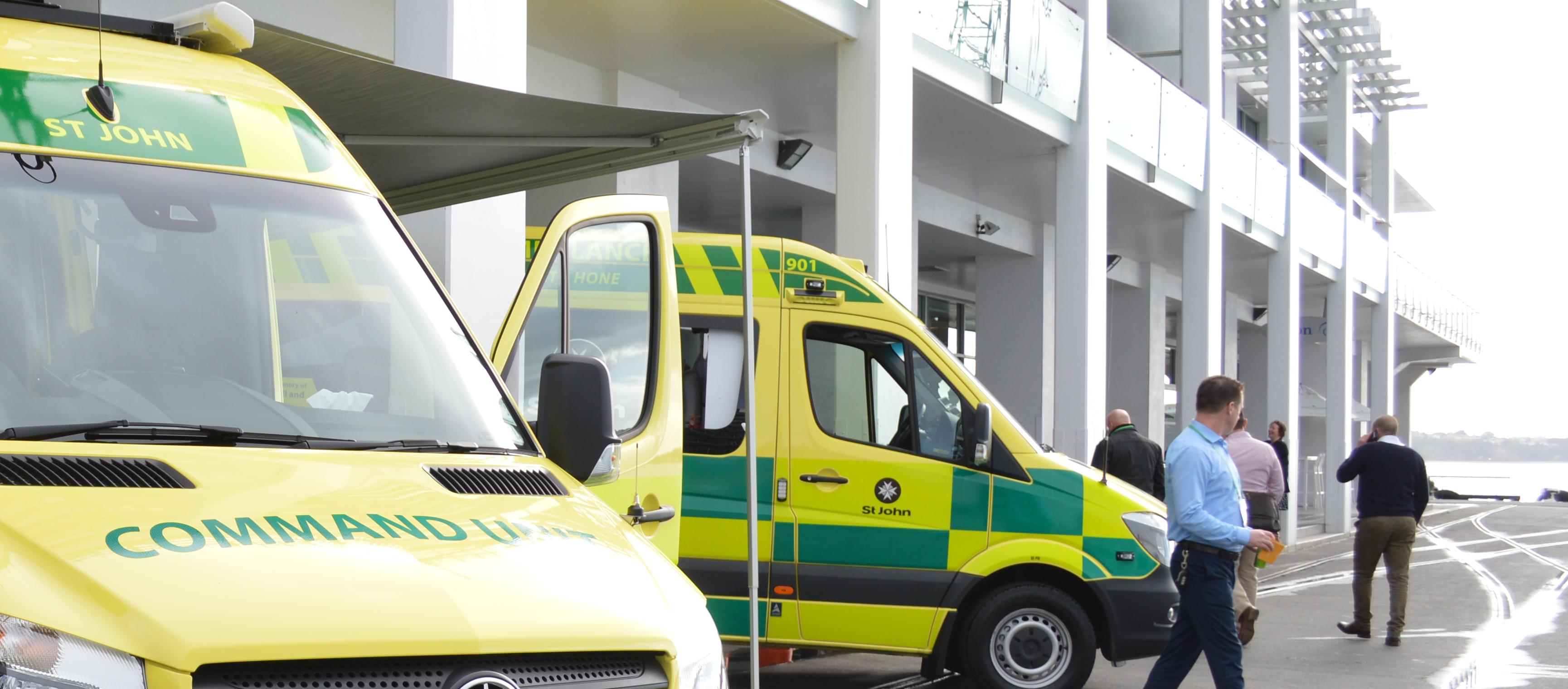 Emergency management and specialist response management manager, St John, Richard Swears with his satellite radio enabled ambulance