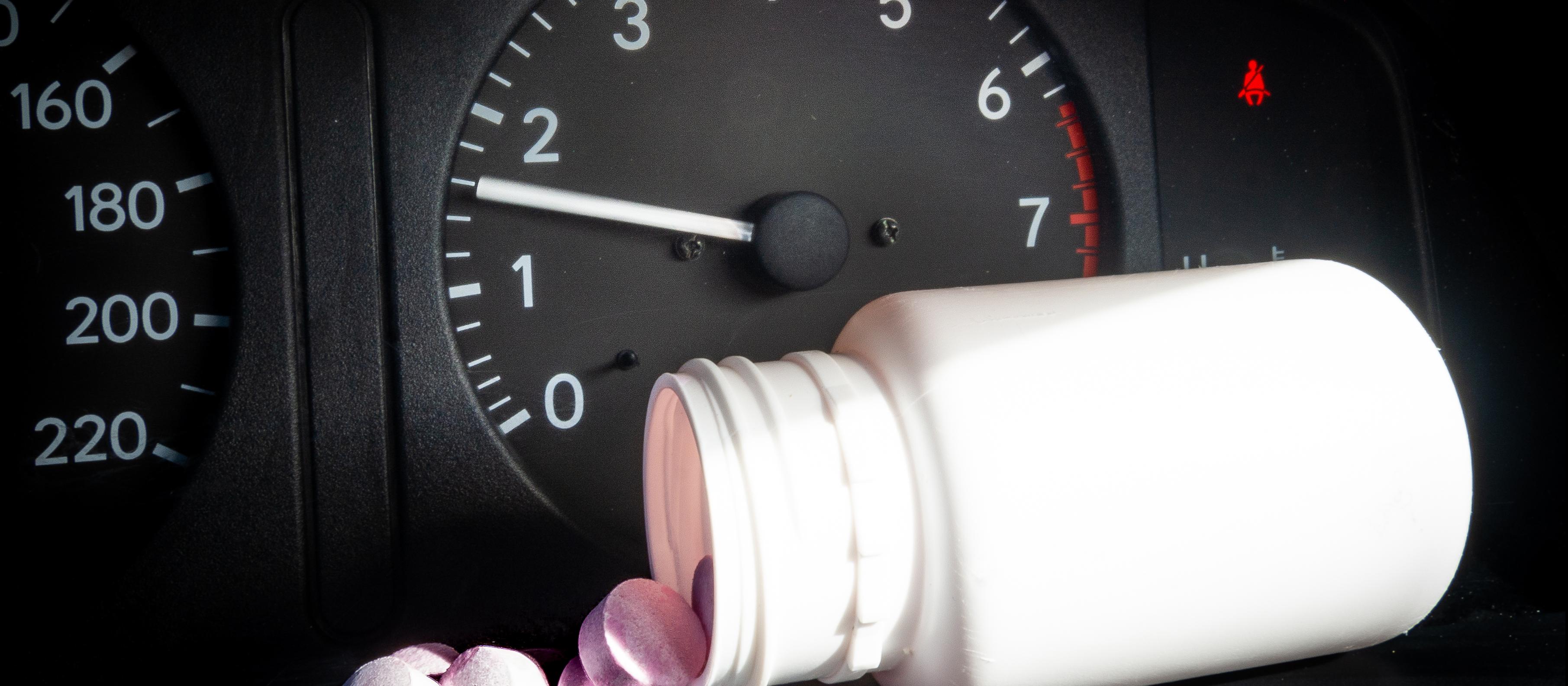 Pills, car, speedometer, impairment, drugs