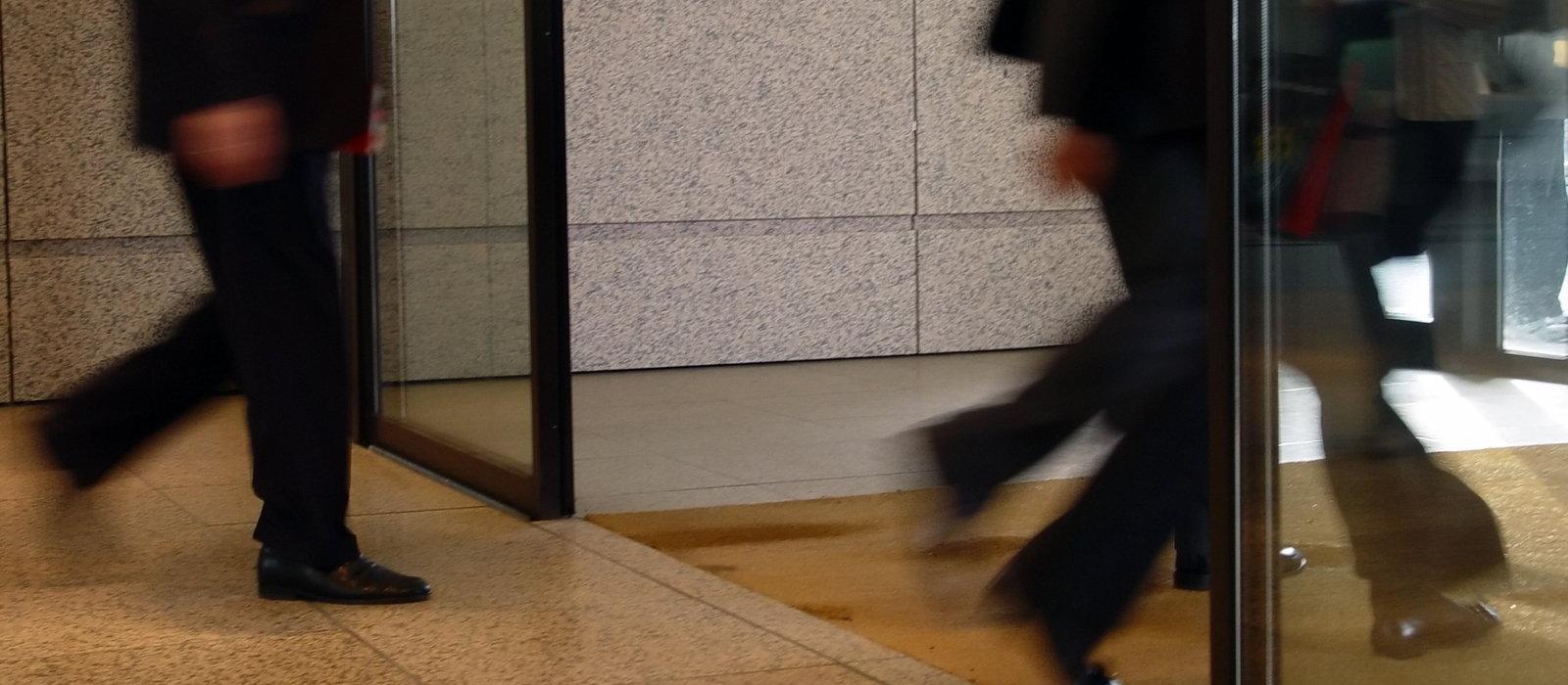 business, office, people walking out the door