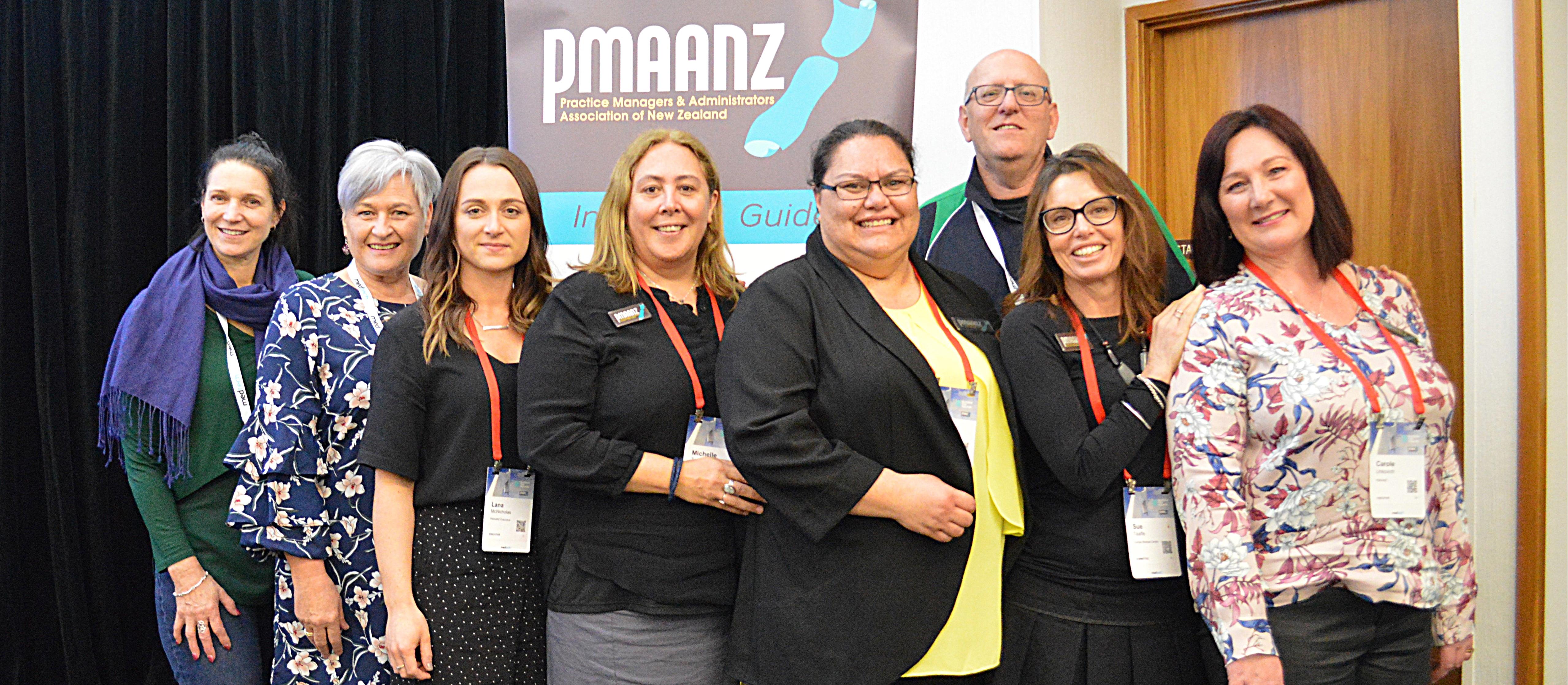 The newly voted in PMAANZ executive Heidi Bubendorfer, Sue Neems, Lana McNicholas, Michelle Te Kira, Henrietta Taia, Mark O’Connor, Sue Taaffe, and Carole Unkovich – contracted administrator