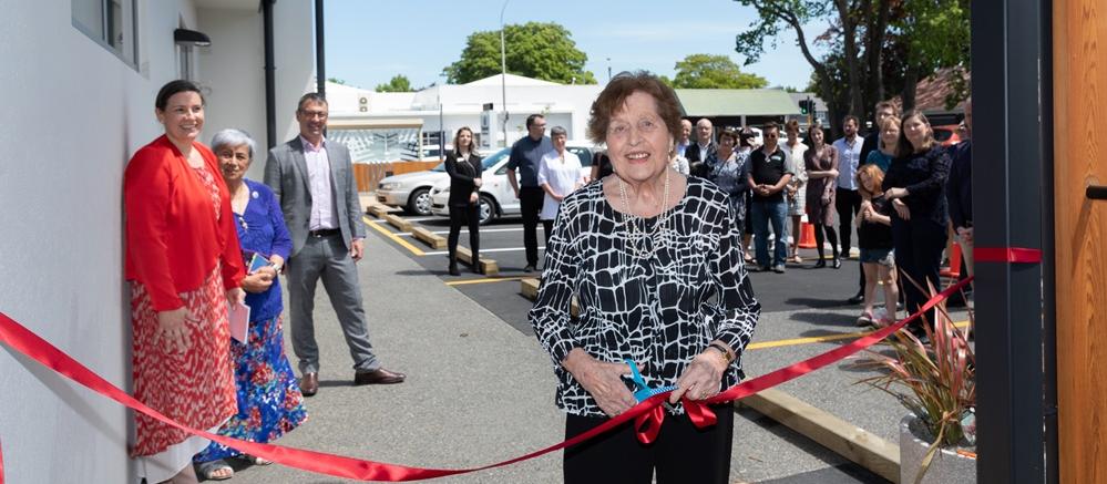 Longstanding patient of Papanui Medical Centre Betty Bennetts cuts the ribbon for the new premises, with managing partner Vanessa Weenink, kaumātua Aroha Reriti-Crofts, and Christchurch MP Duncan Webb 