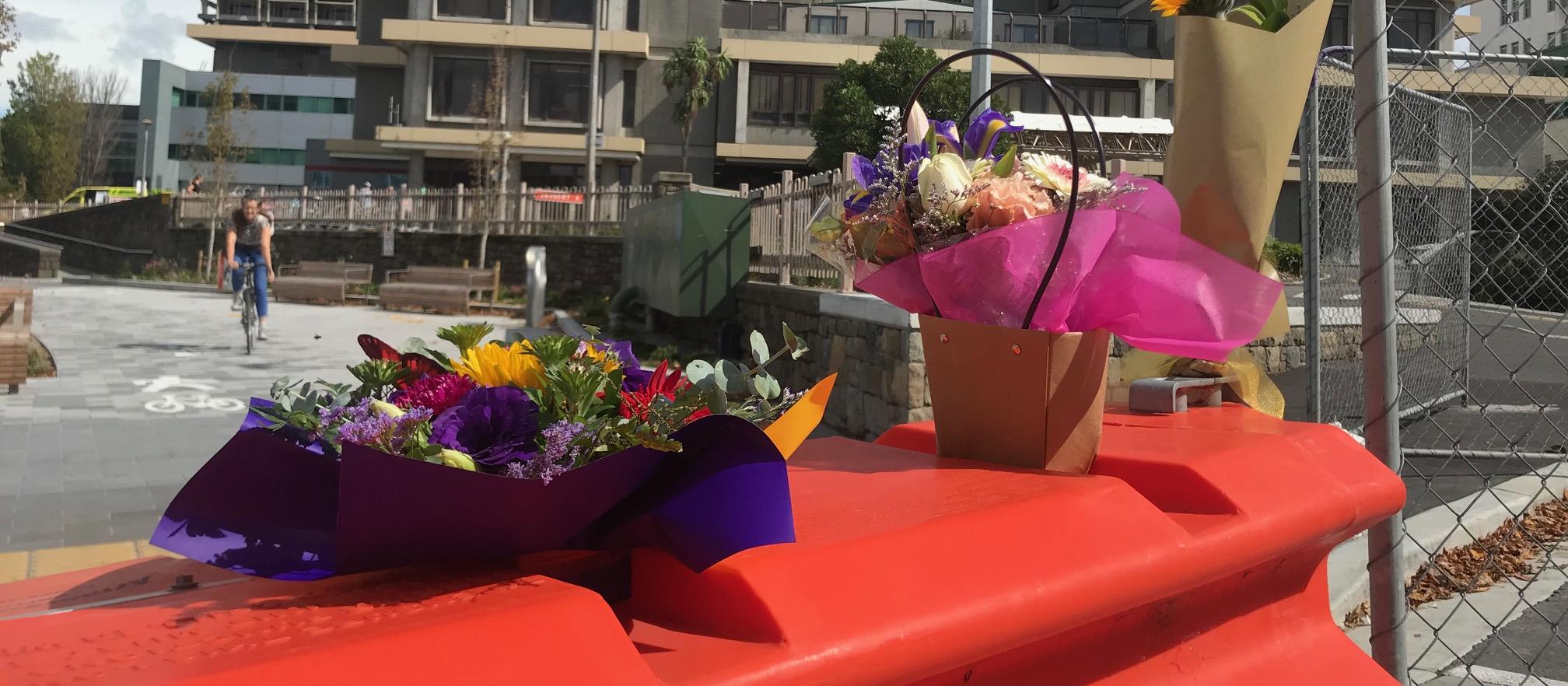 Floral tribute outside Christchurch Hospital