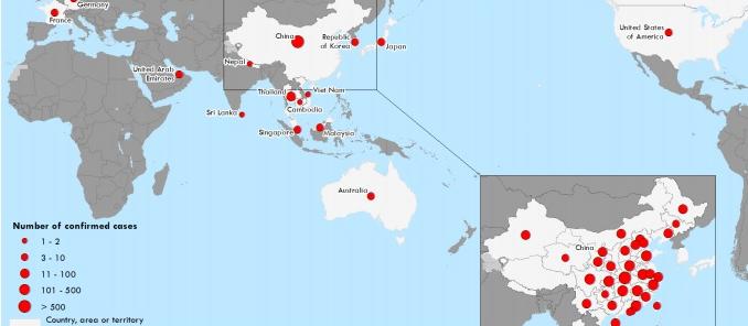 Wuhan Coronavirus WHO map 29 Jan 2020. Source: WHO