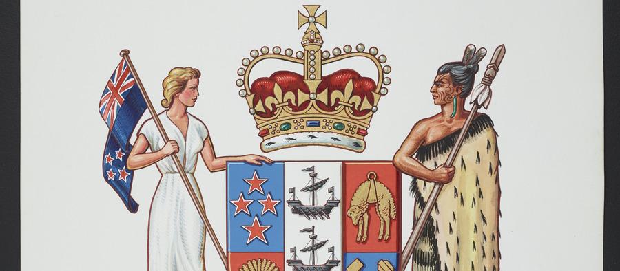 Handpainted armorial bearing 1957 photo: Archives New Zealand