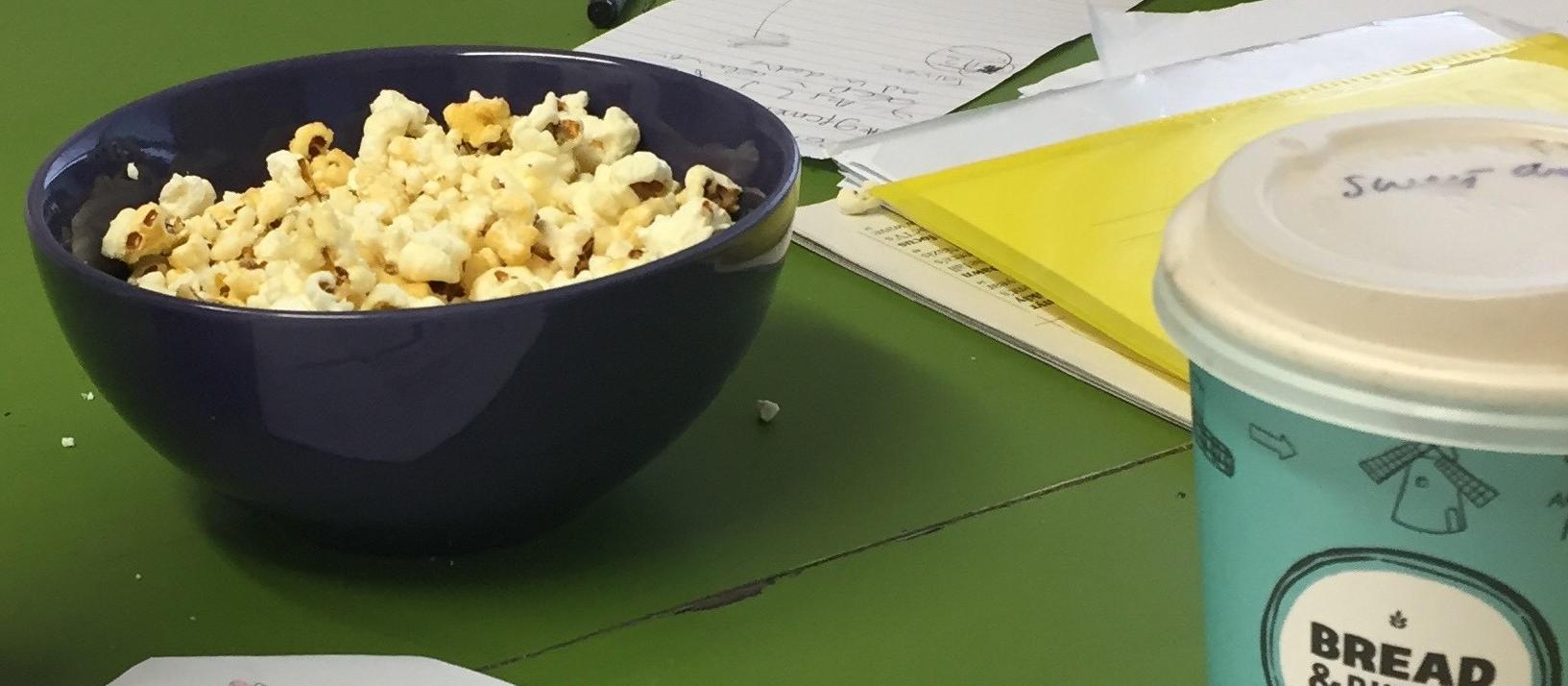 Green Table and popcorn
