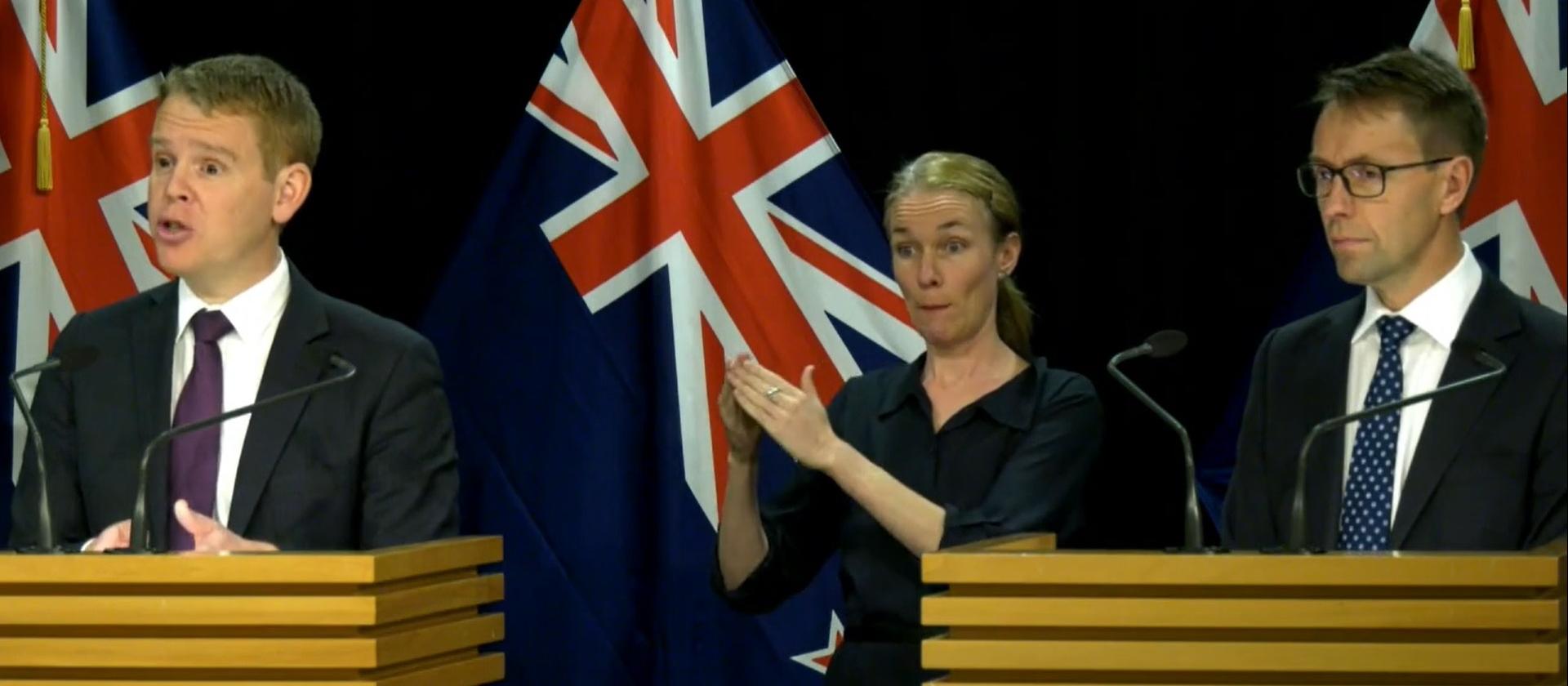 Chris Hipkins and Ashley Bloomfield Beehive Covid media briefing
