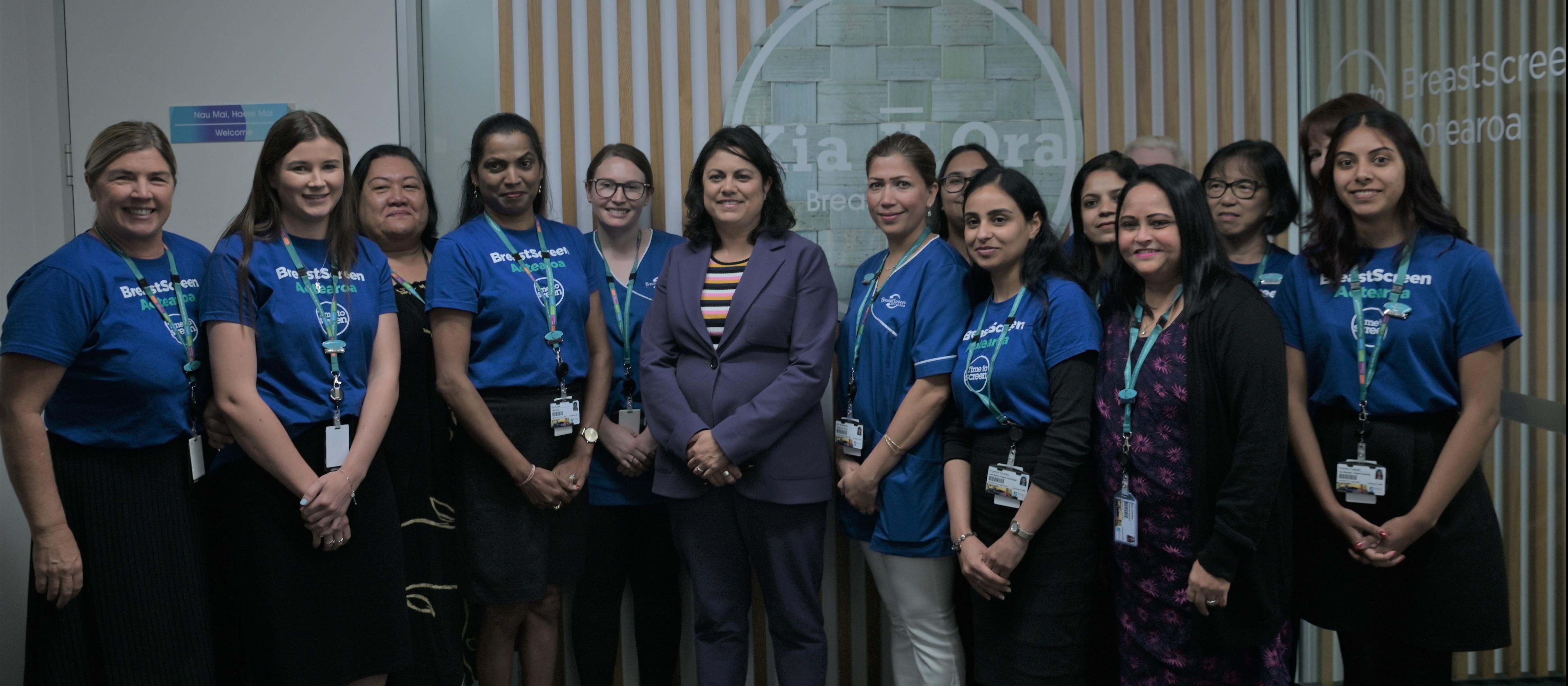 Ayesha Verrall with Breastscreen Auckland team