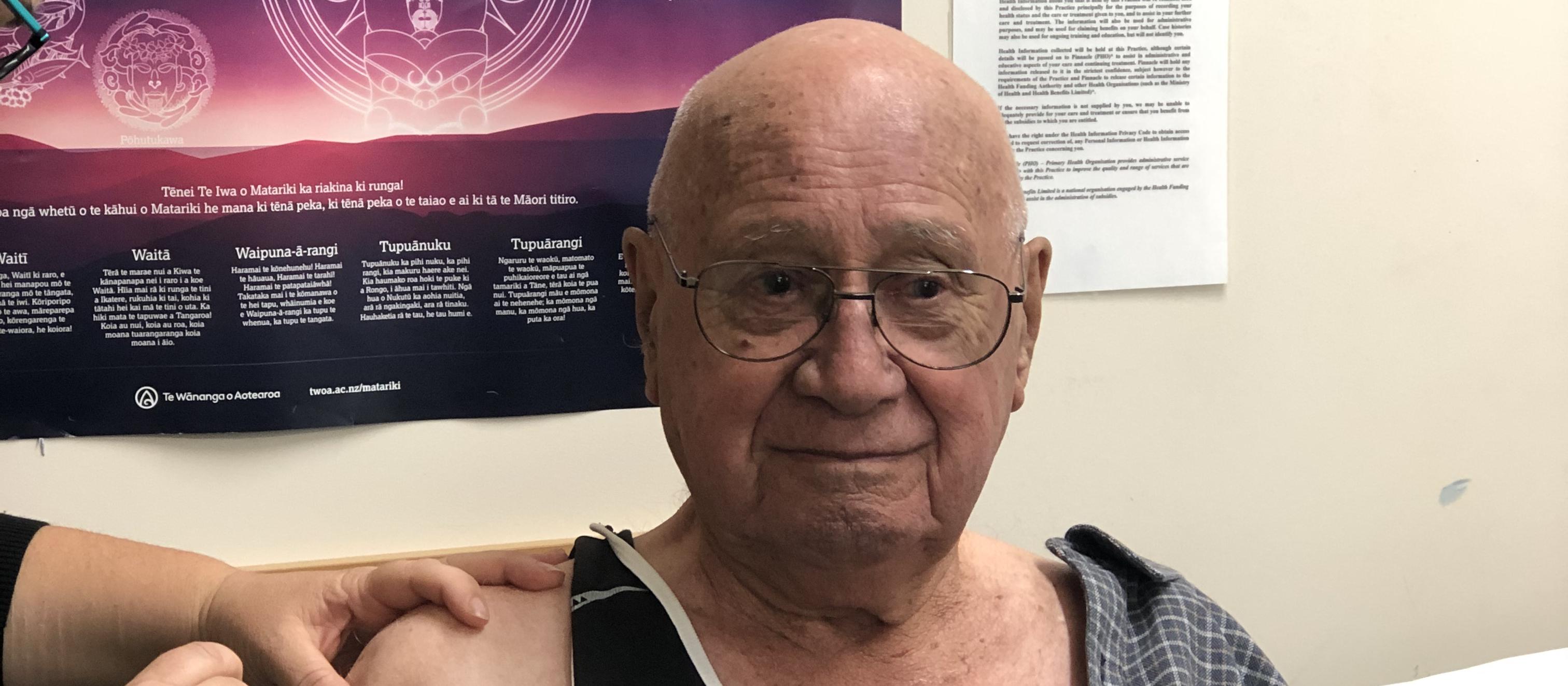 Toko Matangi aged 93 gets his flu vaccination