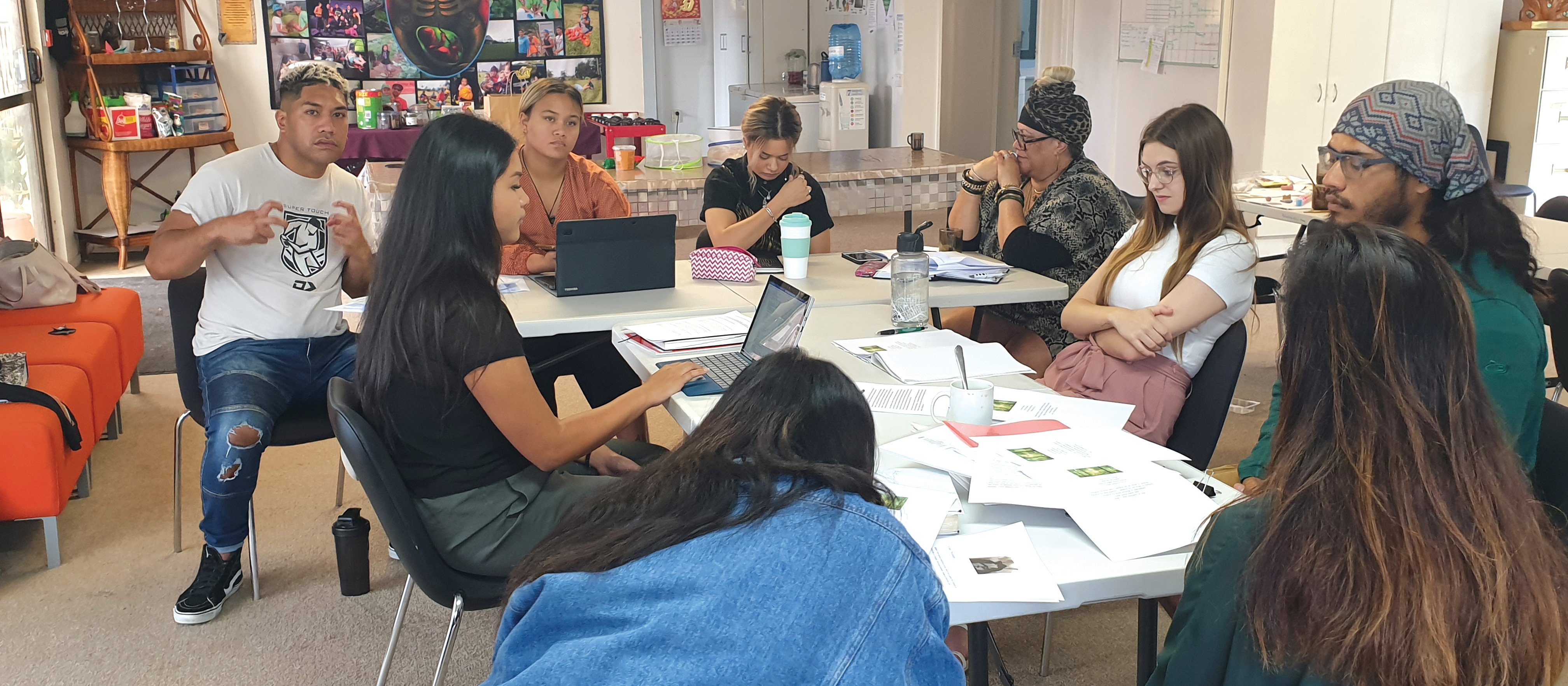 Youth representatives from Papatūānuku Kōkiri Marae, Tāmaki Health and Te Rau Ora co-designing the rangatahi Mauri Tau me te Māramatanga