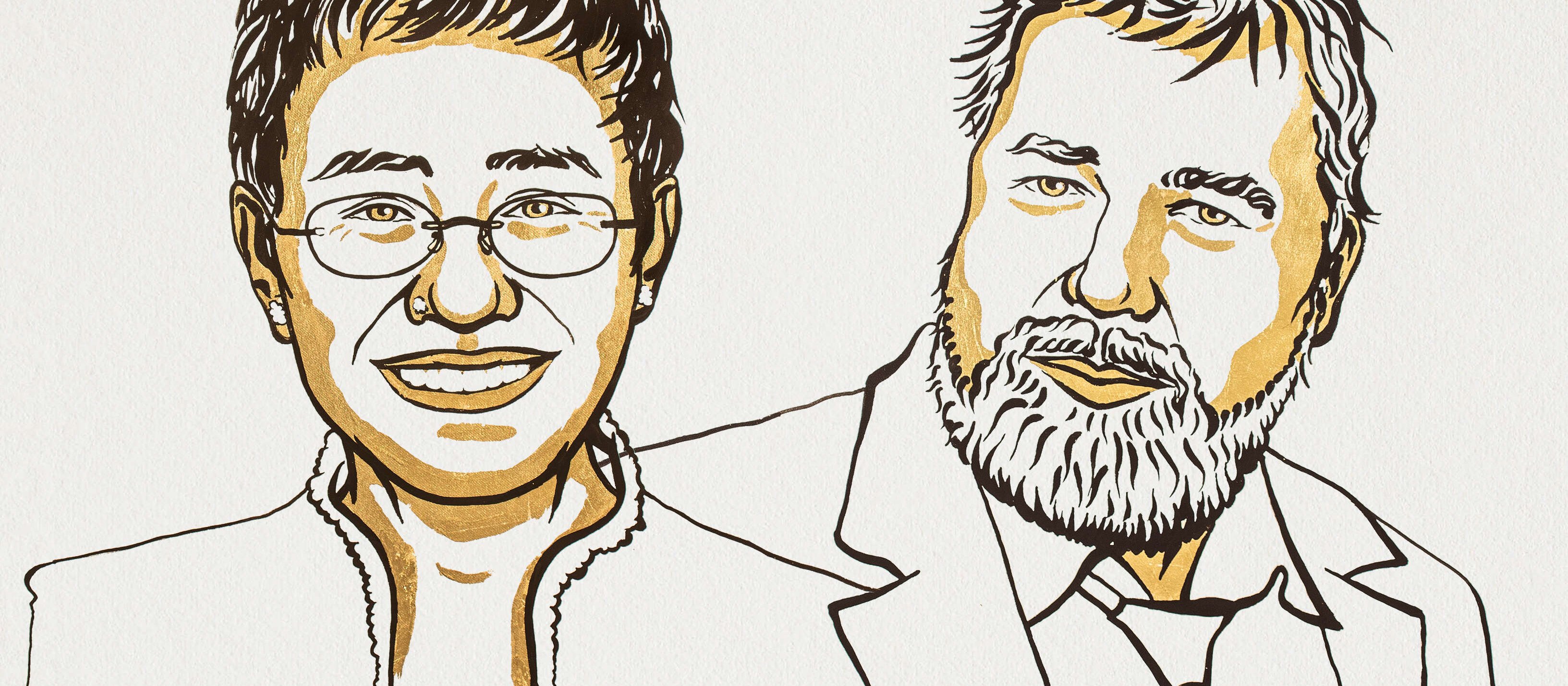  Maria Ressa and Dmitry Andreyevich Muratov. The Nobel Peace Prize 2021  [Image: Niklas Elmehed © Nobel Prize Outreach]