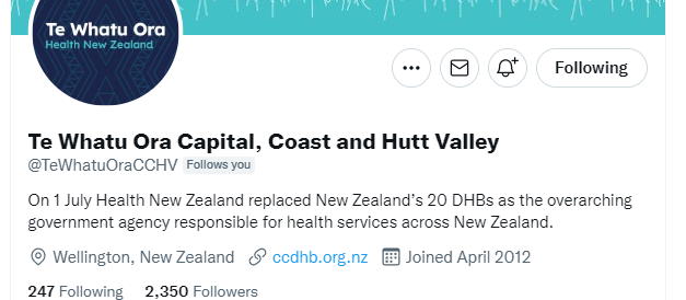 Te Whatu Ora Capital, Coast and Hutt Valley Twitter