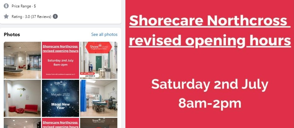 Shorecare Northcross reduced-hours notice [image: Facebook]