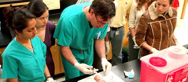 Med students learn suturing