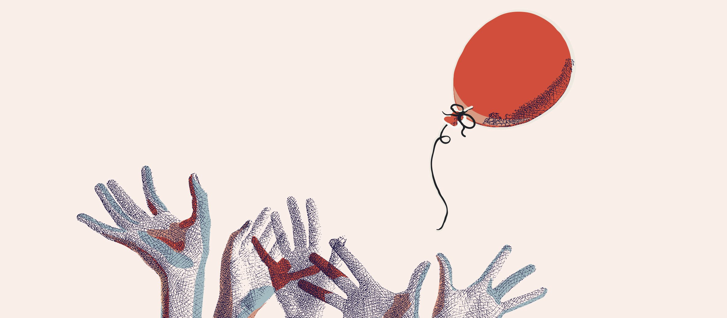 Hands reaching balloon