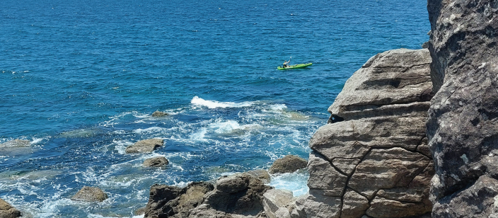 Ruby Bos Johnston in an inflatable kayak