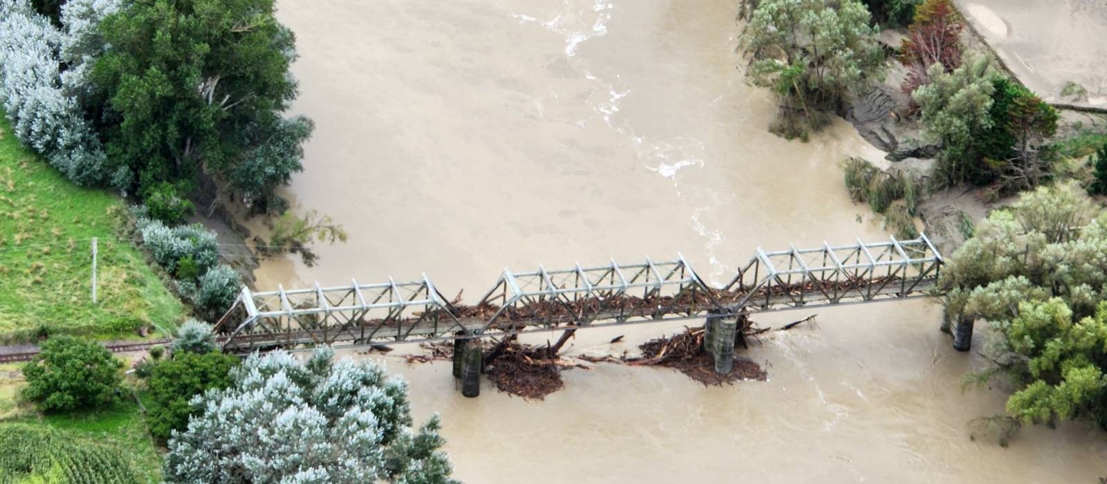 A bridge on SH2 with extensive damage caused by Cyclone Gabrielle