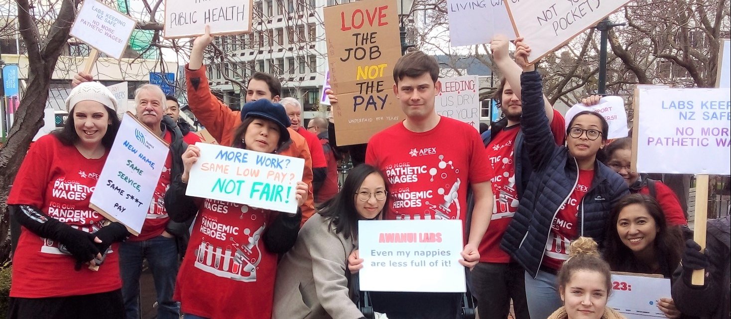Striking lab workers in Dunedin