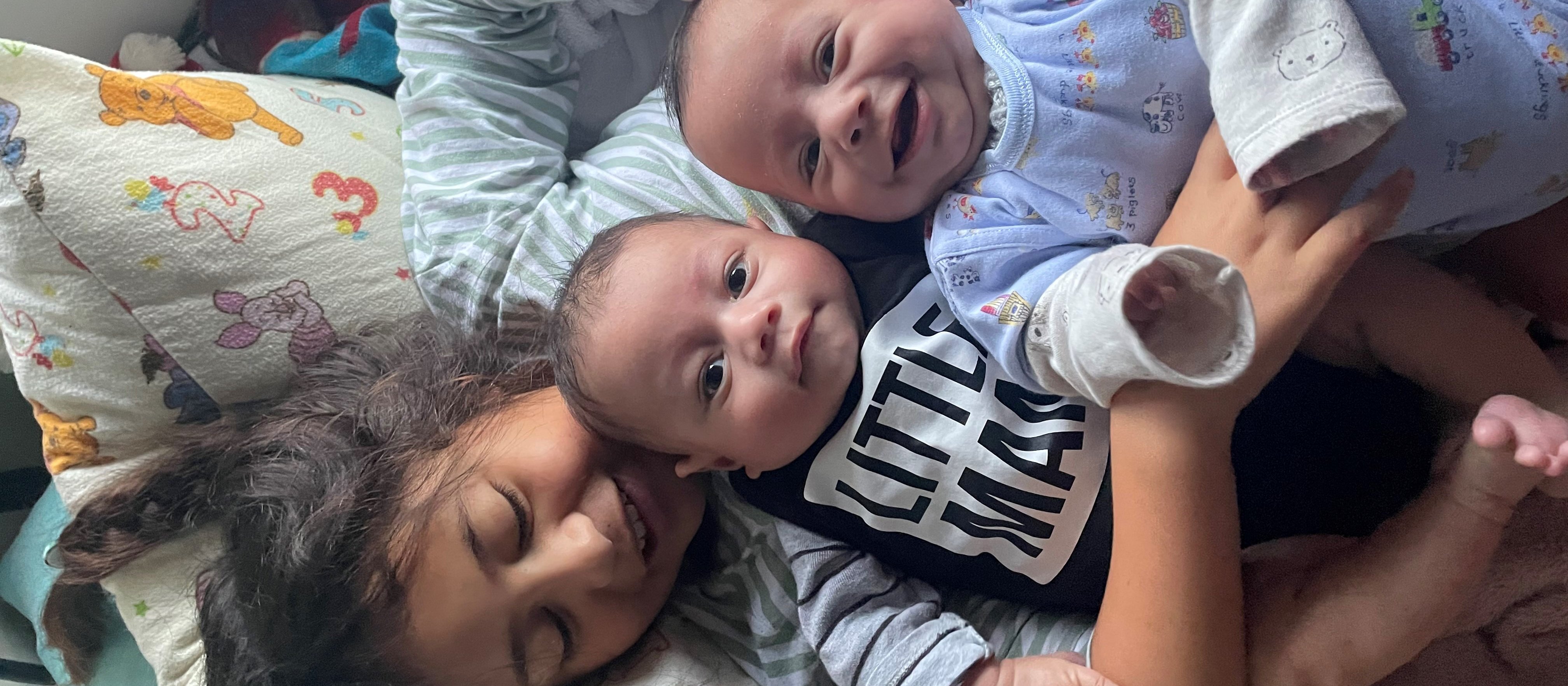 Older sibling Ngakaumahana Caskey Stewart-Pepi with her twin brothers