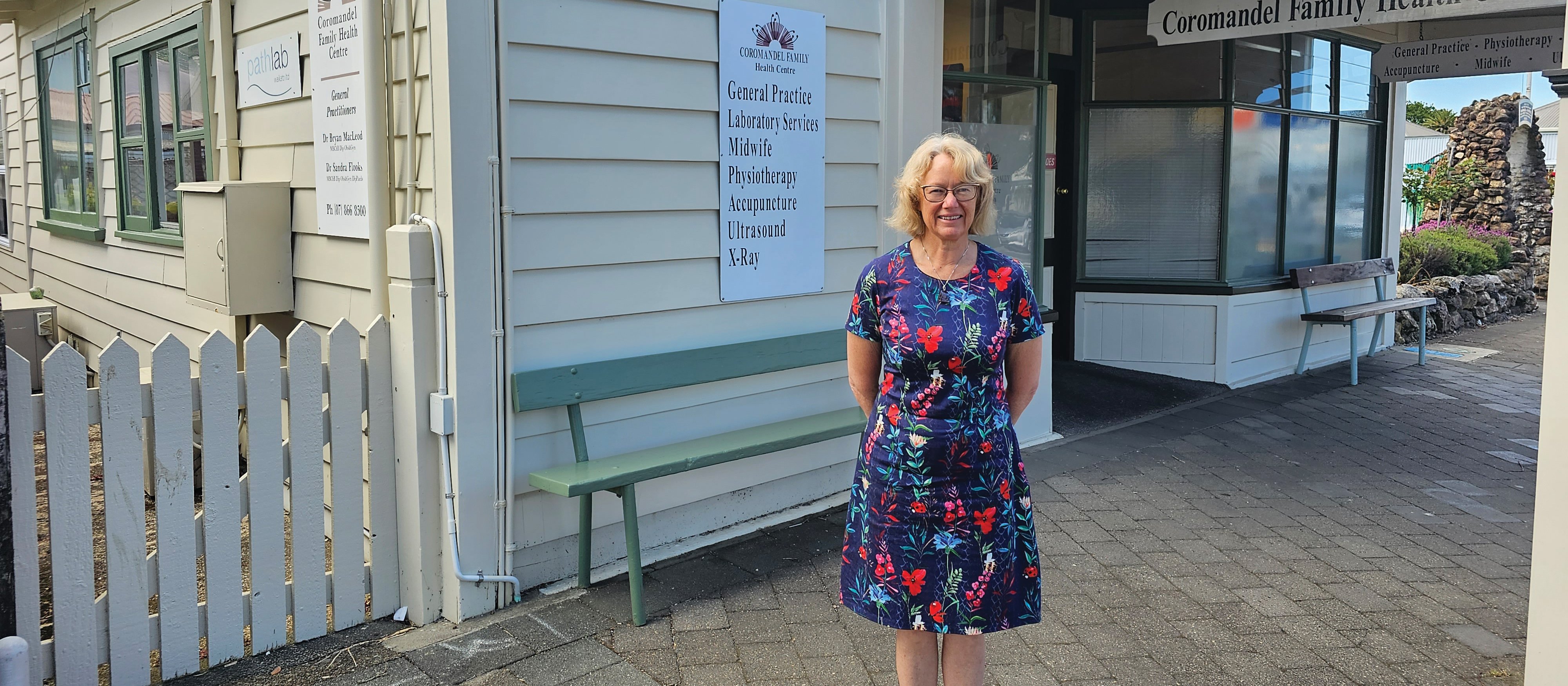 Sandra Flooks outside her GP practice