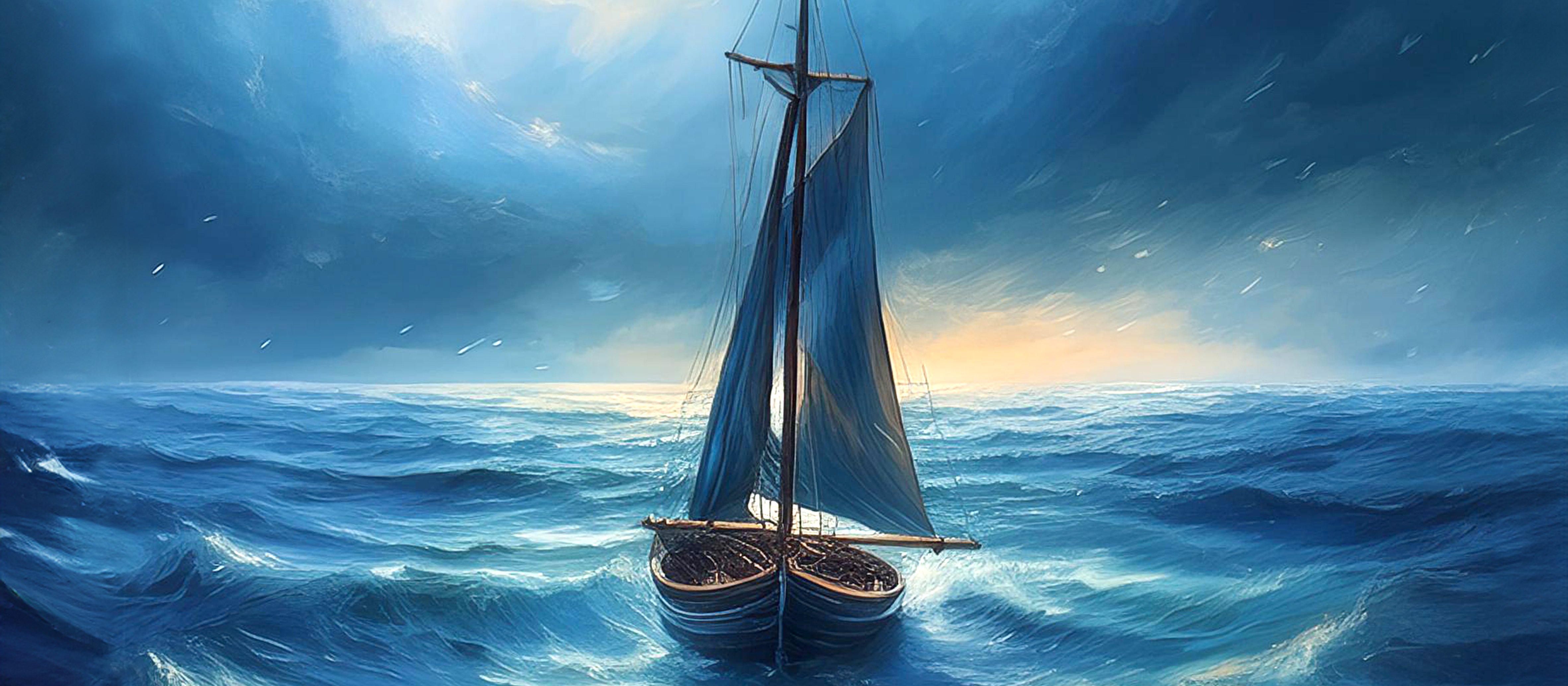Adrift - sailing dinghy at sea CR Photoshop AI image