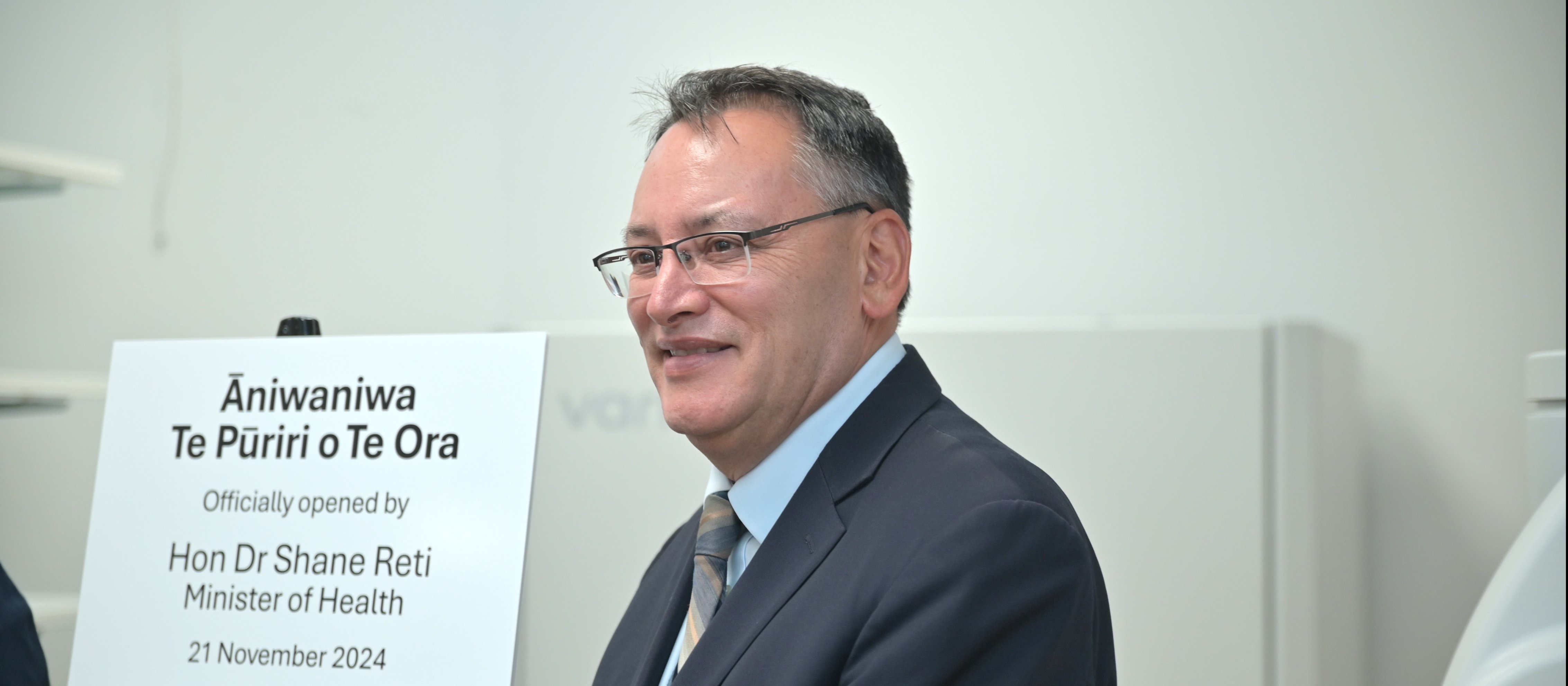 Minister of health Shane Reti at the unveiling of a new MV5 linear accelerator, or LINAC machine, in Auckland on Thursday 