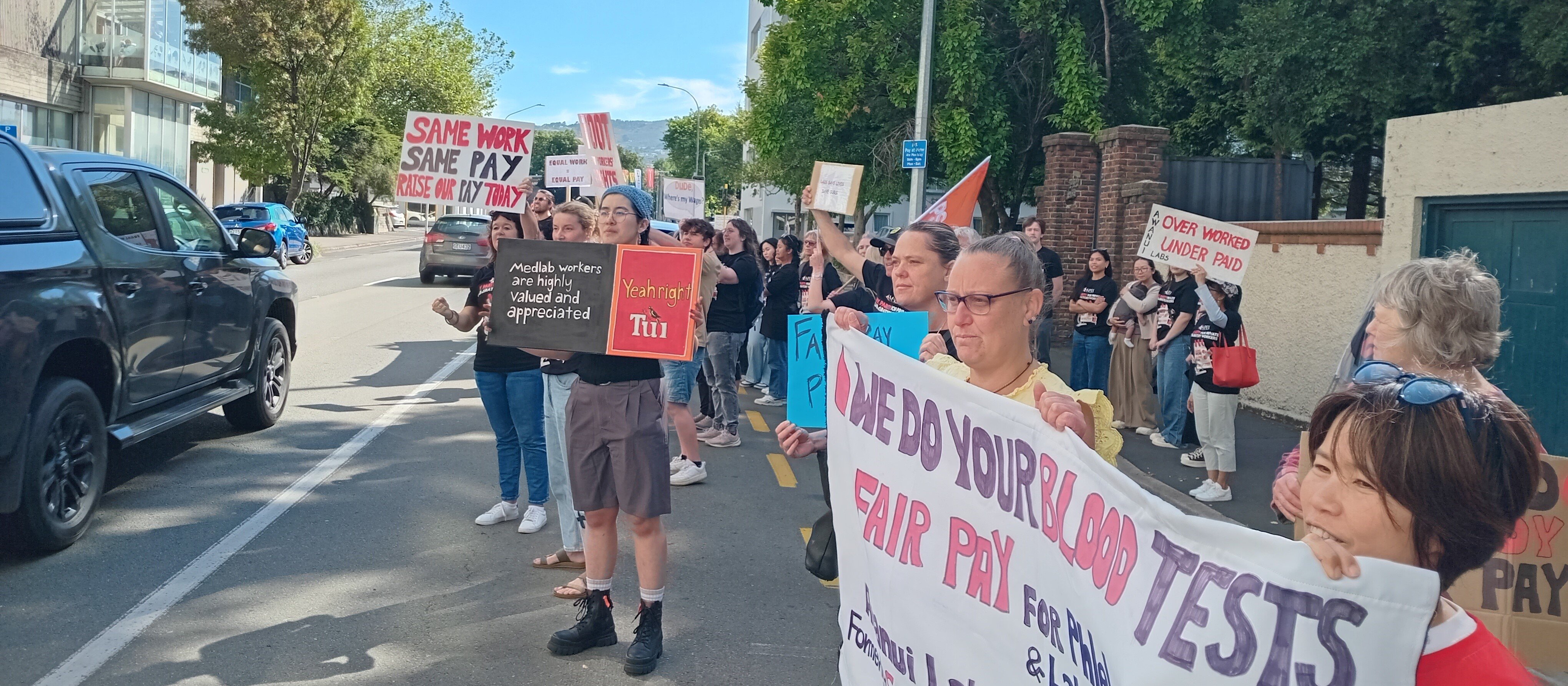 Striking lab workers in Dunedin (February 2025)