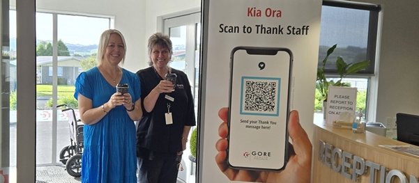 Gore Health business manager Rhonda Reid and practice manager Christine Miller enjoying a coffee gifted to them through the ShareGratitude app