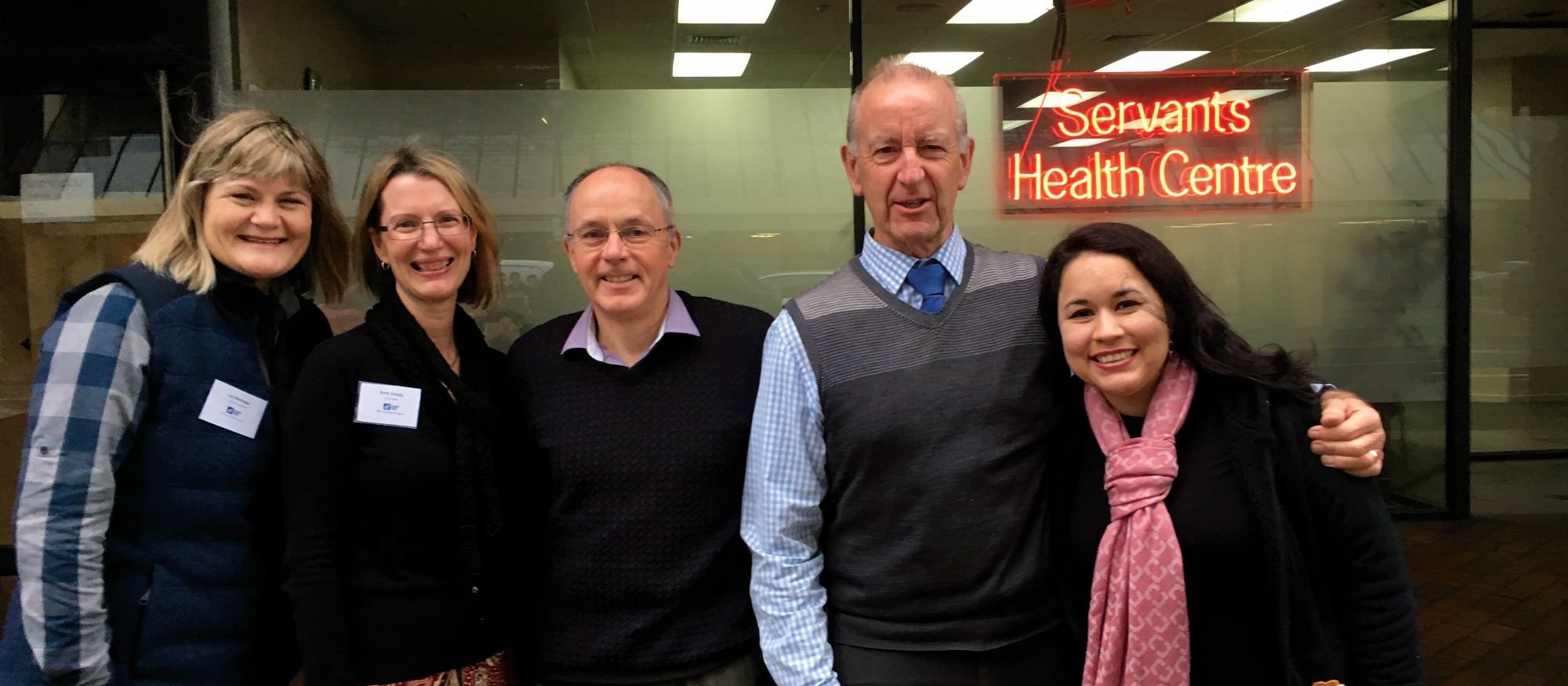Clinical nurse leader Sue Whittaker, clinic leader Beth Stitely, doctors Phil White and Sandy Ross and administrative leader Katherine Halkett