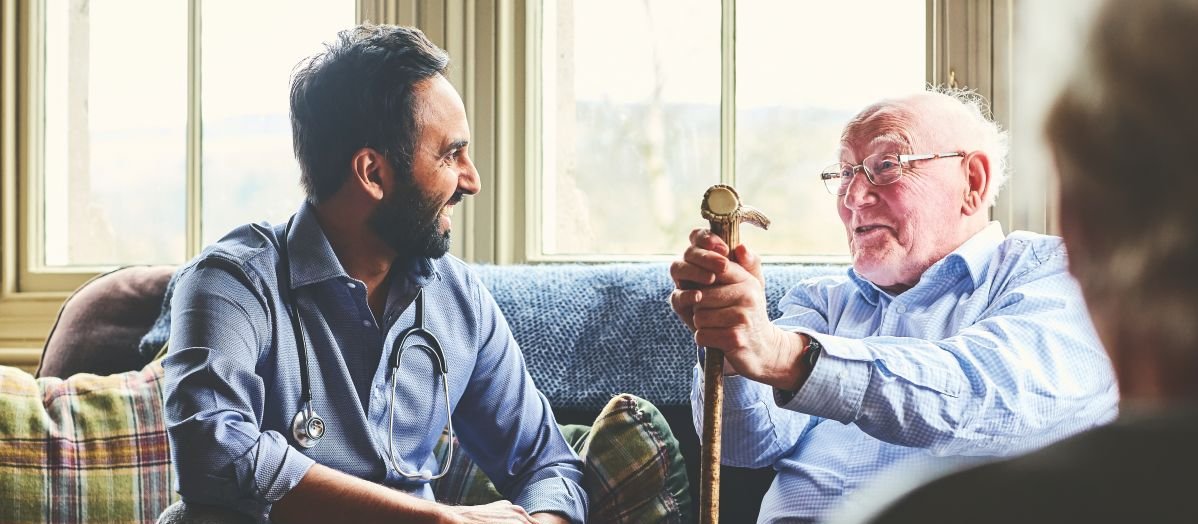Patient consult, doctor, elderly man