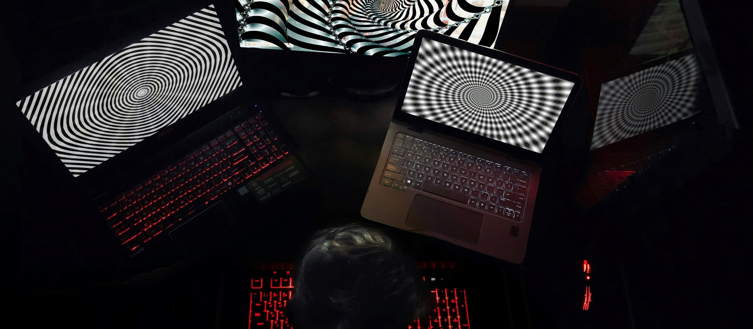 Spiral laptop screens, cyber threat, malicious actor