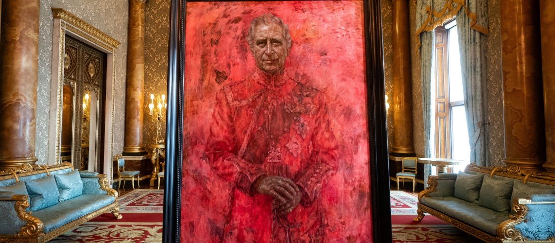 King Charles Red Portrait May 2024 on display at unveiling