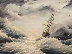 storm, ship at sea, sailing rough waters, waves