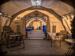 A view from the resuscitation area in the new portable medical facility, which has helped the New Zealand Medical Assistance Team (NZMAT) to earn World Health Organization classification as a Type 1 Mobile and Fixed Outpatients Emergency Medical Team