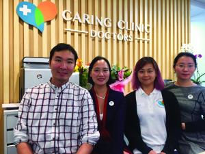 Caring Clinic GPs Dr Ruoh Sim, Dr Jessie Liu, Practice Nurse Flora Yan and Practice Manager Shine Sun