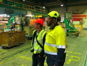Whakatane GP Jethro LeRoy (left) gets a guided tour from Henare Kapa during his orientation at the Norske Skog Tasman paper mill 