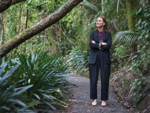 Melanie Wi Repa in a beautiful forest landscape_Photo by Peter Meecham