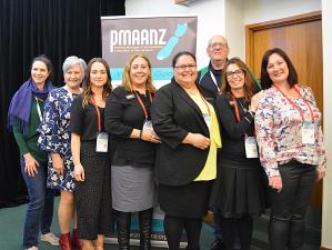 The newly voted in PMAANZ executive Heidi Bubendorfer, Sue Neems, Lana McNicholas, Michelle Te Kira, Henrietta Taia, Mark O’Connor, Sue Taaffe, and Carole Unkovich – contracted administrator