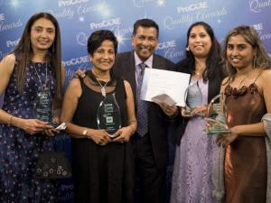 The winning Rangitoto Medical Centre team, receptionist Deepa Gala, GP Choola Waidyaratna, practice manager Siri Waidyaratna, receptionist Ranjani Singh and nurse Sarika Dutt  