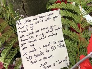 Notecard at Christchurch vigil