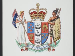 Handpainted armorial bearing 1957 photo: Archives New Zealand