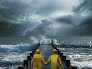 Storm, stormy weather, sea, lightning
